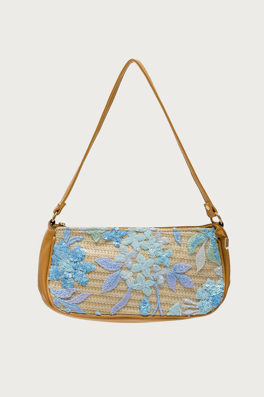 Sequin & Embroidered Straw Bag