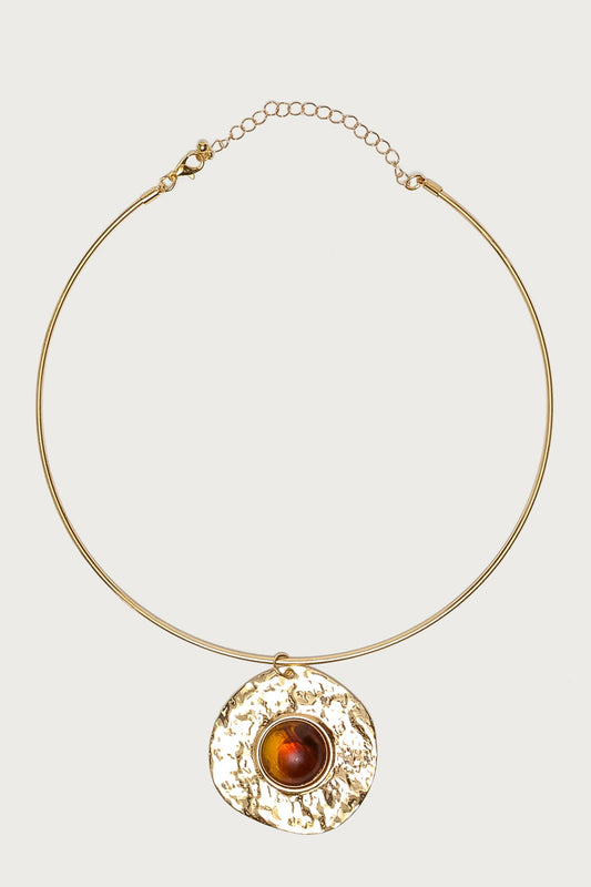 Textured Pendant & Stone Necklace