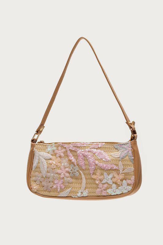 Sequin & Embroidered Straw Bag
