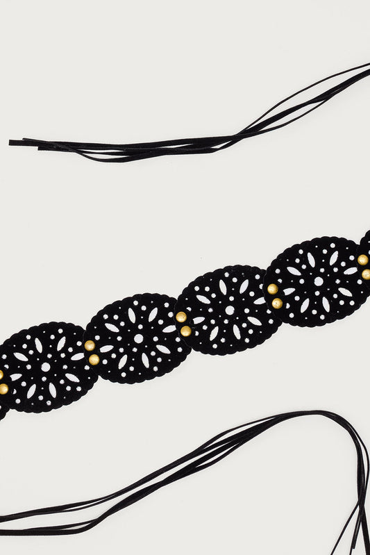 Studded Faux Suede Tie Belt
