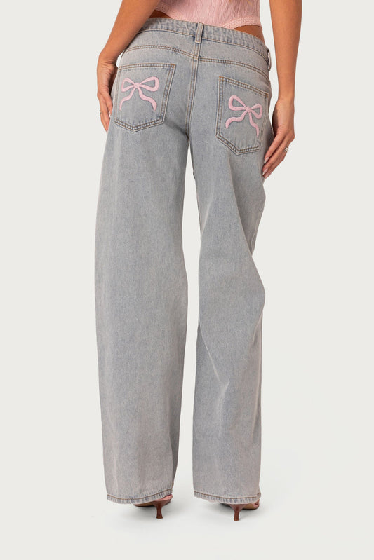 Bow Pocket Low Rise Baggy Jeans