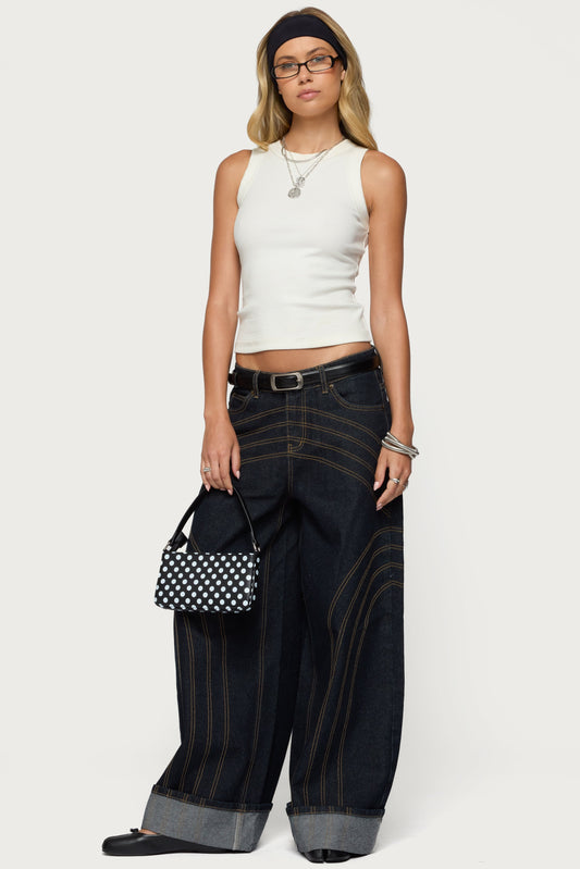 Cuffed Low Rise Baggy Jeans