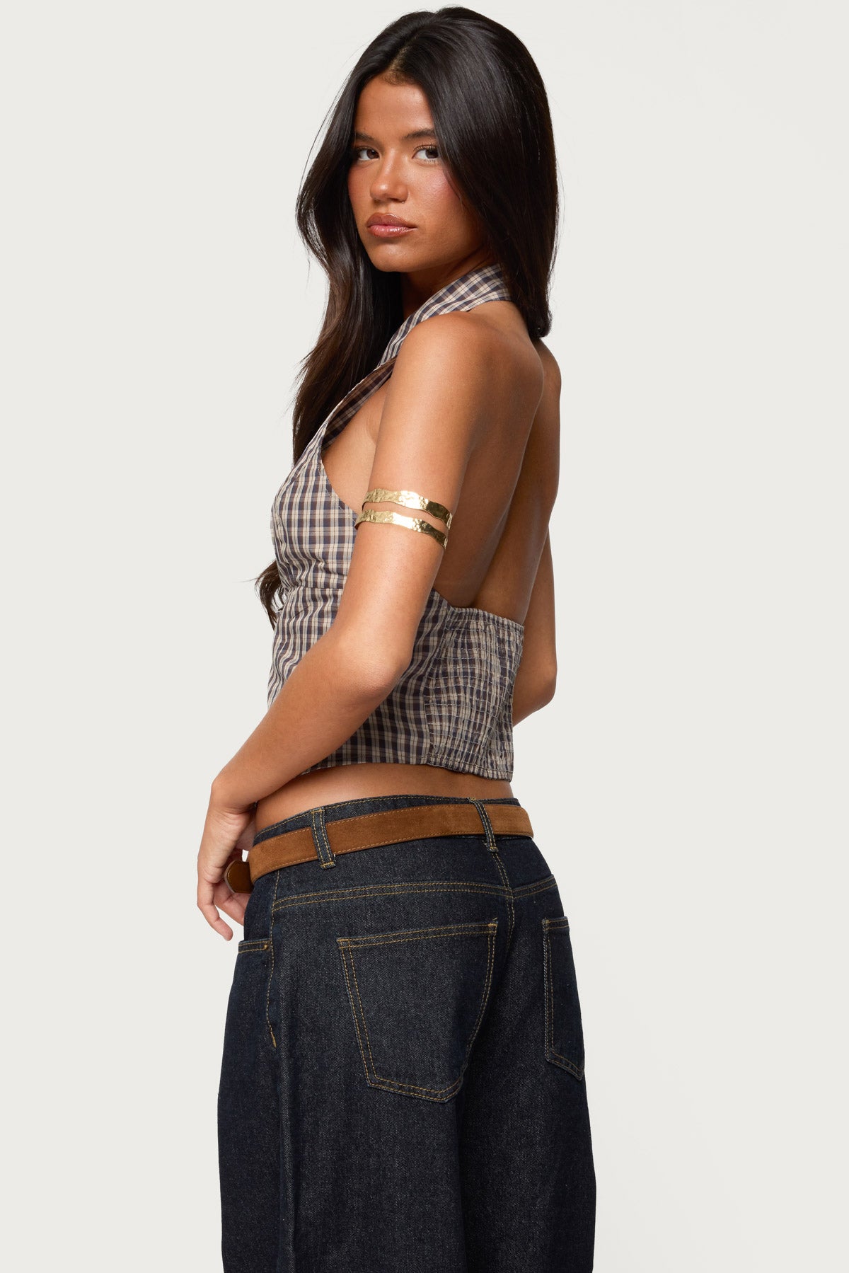 Imrie Plaid Collared Halter Top