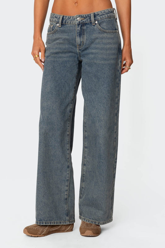 Leopard Heart Low Rise Baggy Jeans