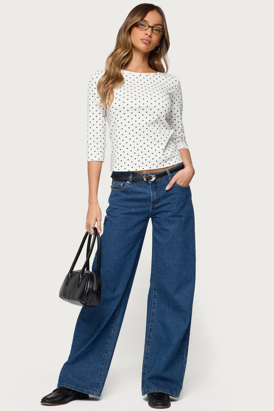 Lela Polka Dot Quarter Sleeve Top