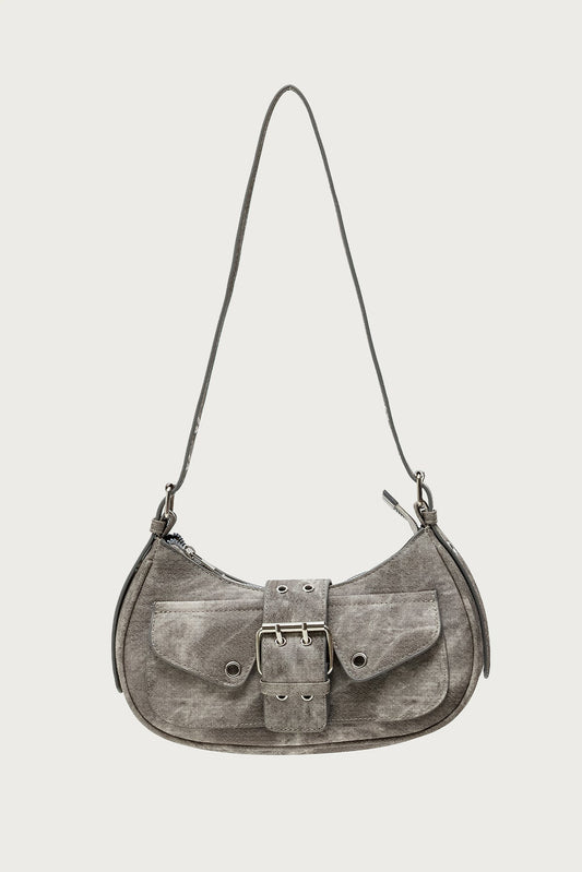 Washed Faux Leather Buckle Bag