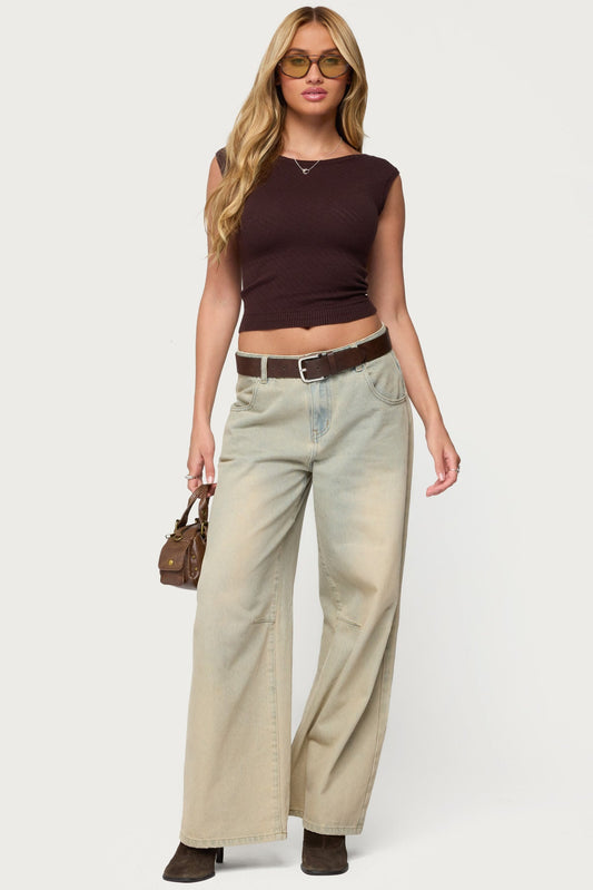 Jarah Pointelle Knit Boat Neck Top