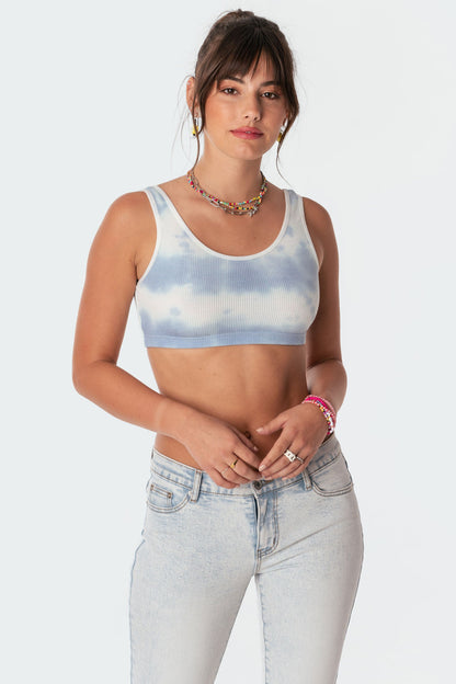 Aqua Tie-Dye Ribbed Crop Top