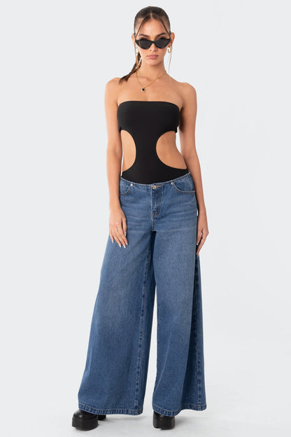 Vivie Ribbed Cut Out Bodysuit