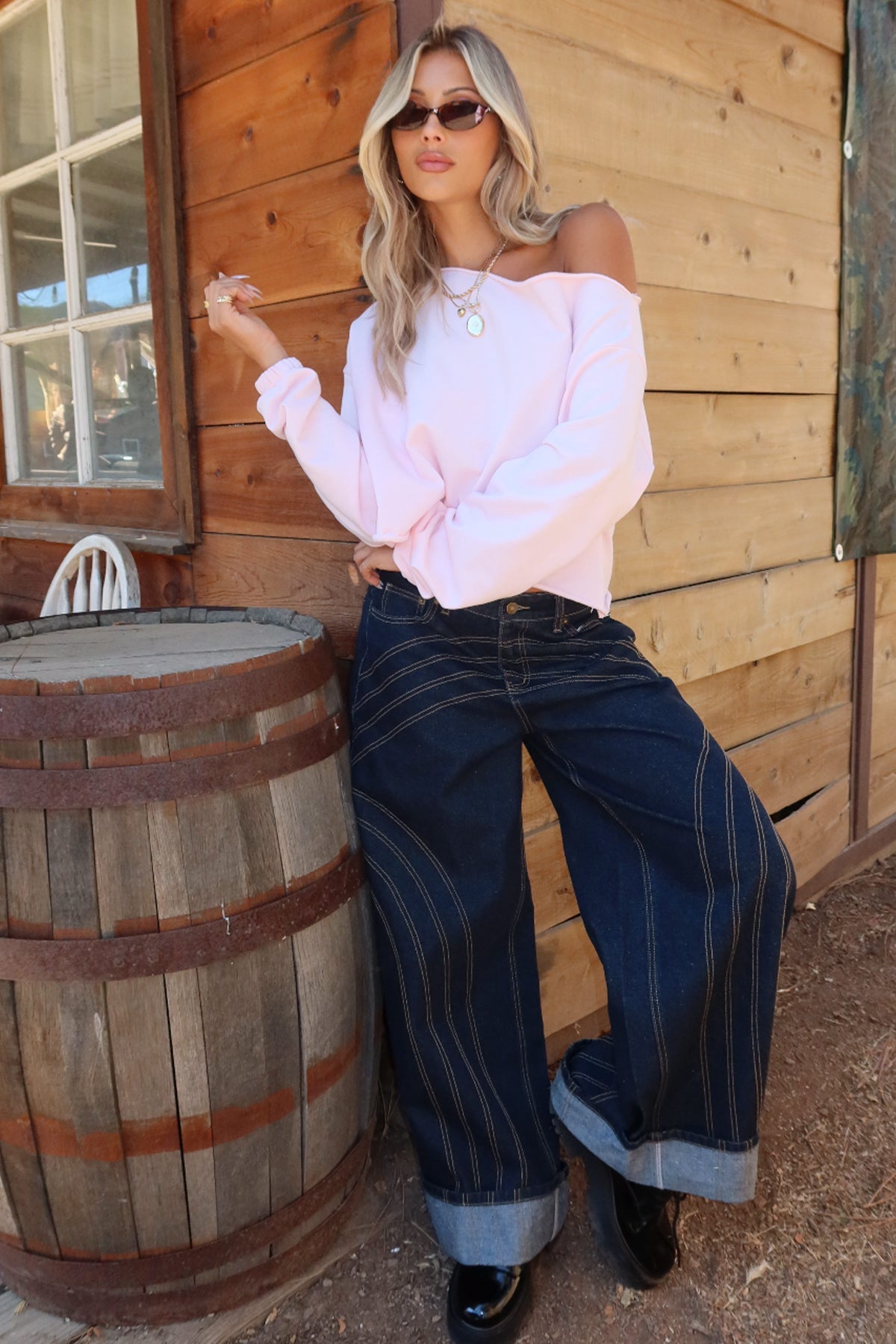 Cuffed Low Rise Baggy Jeans