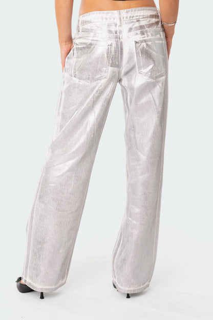 Jolene Metallic Low Rise Wide Leg Jeans