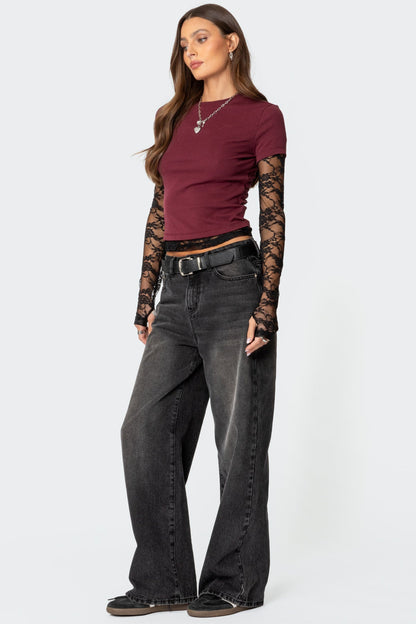 Layered Lace Sleeve Top