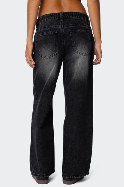 Petite Magda Acid Wash Low Rise Baggy Jeans