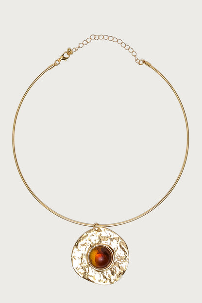 Textured Pendant & Stone Necklace