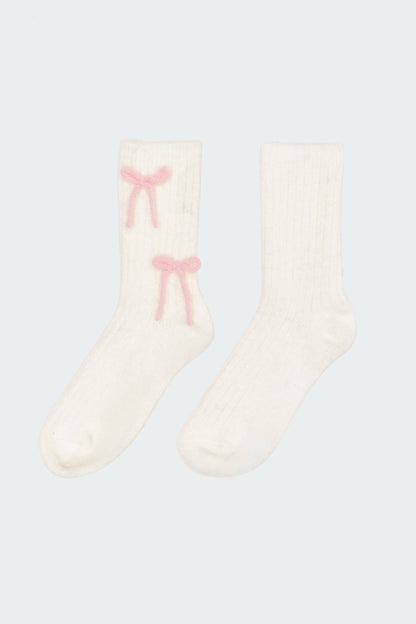 Knit Bow Fuzzy Socks