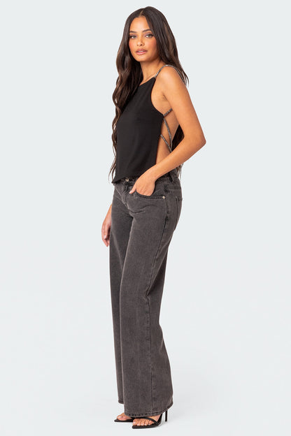 Karli Rhinestone Strap Open Back Top