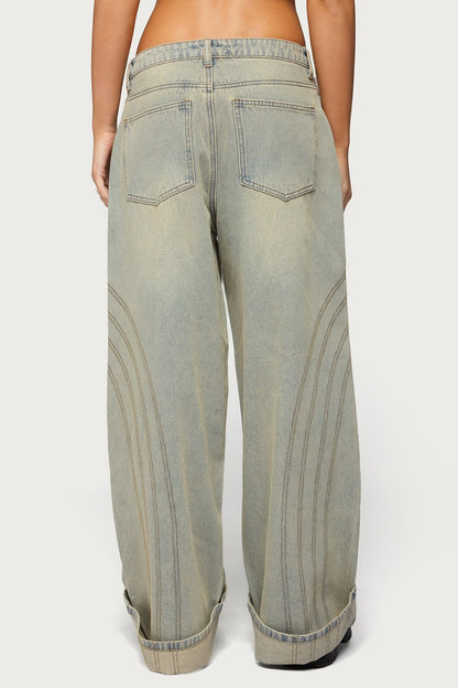 Cuffed Low Rise Baggy Jeans