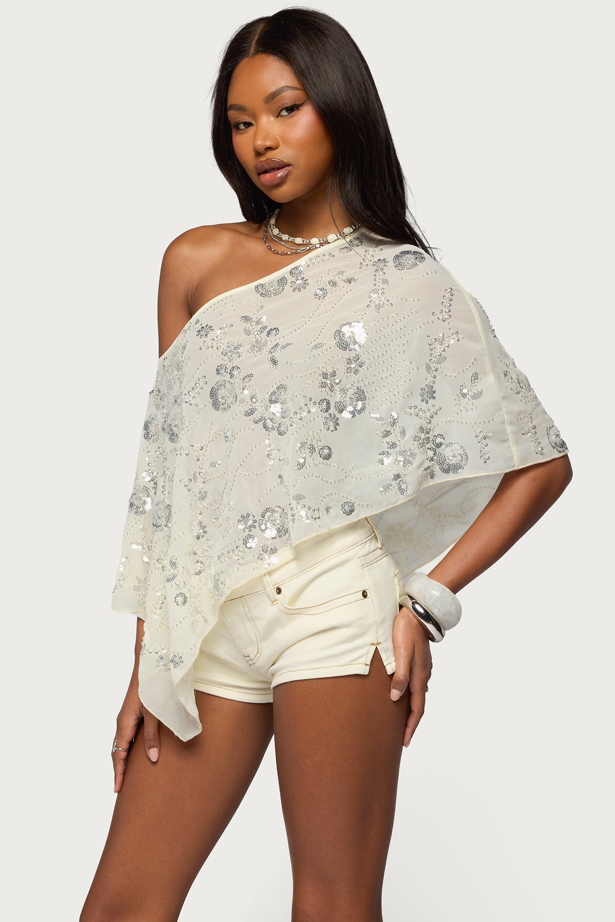 Triana Bead & Sequin Chiffon Poncho