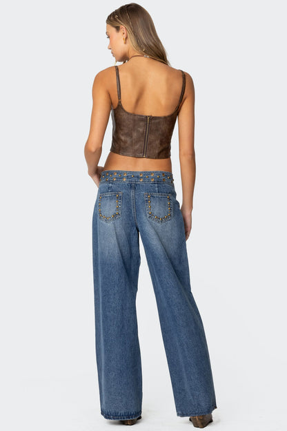 Stud & Grommet Low Rise Baggy Jeans