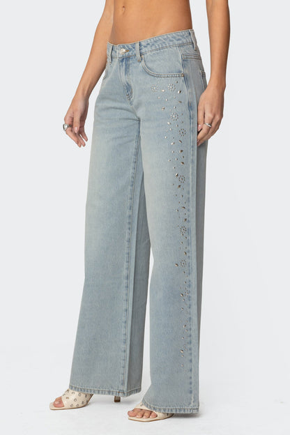 Everly Studded Low Rise Baggy Jeans