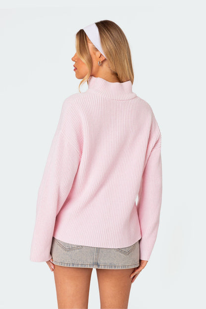Amour High Neck Oversized Zip Sweater