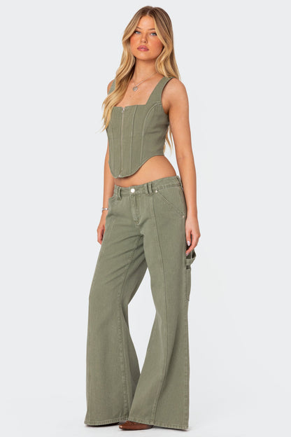 Lottie Washed Denim Zip Corset