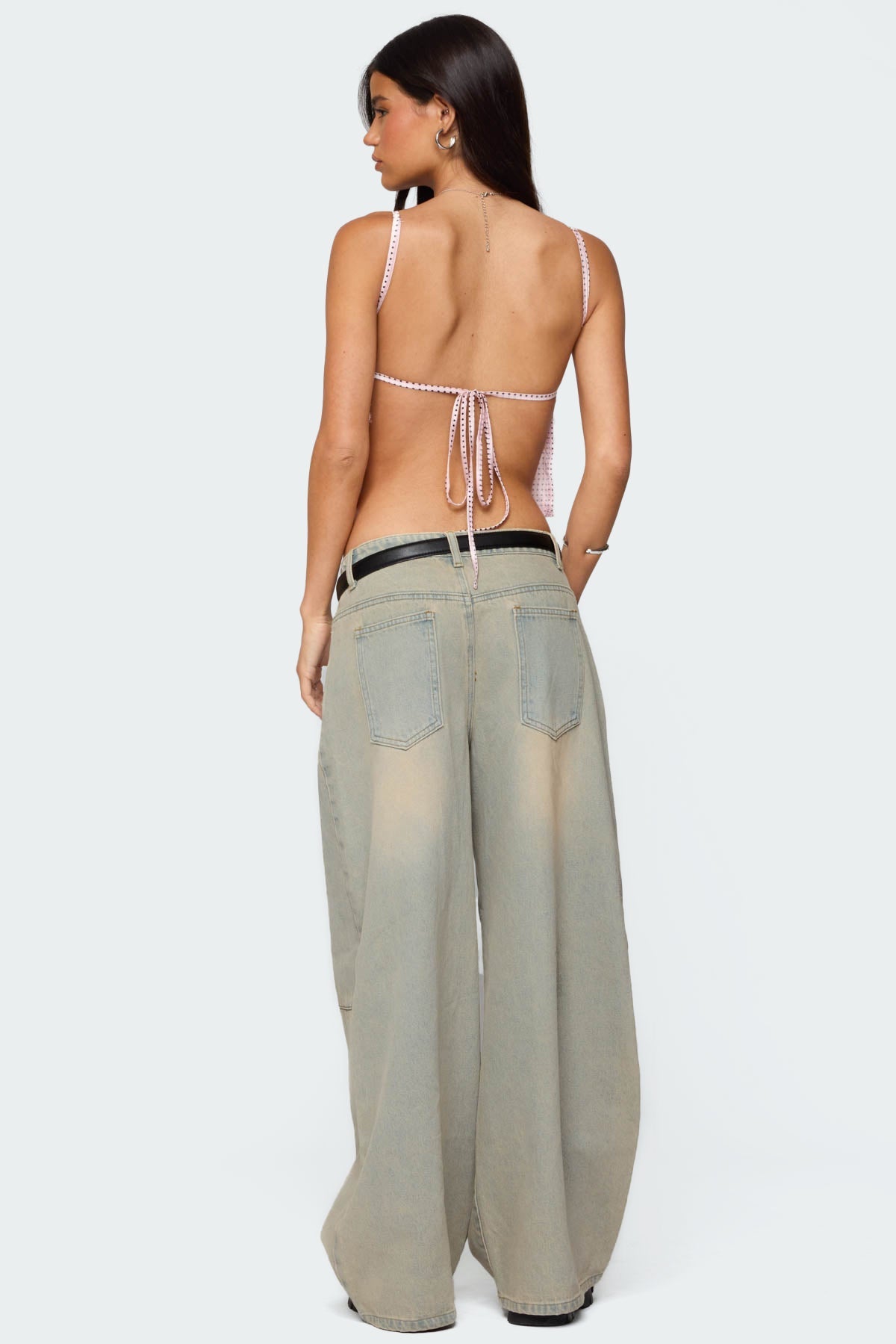 Backless Satin Effect Polka Dot Top