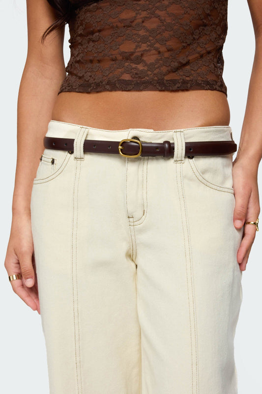 Oval Buckle Faux Leather Belt