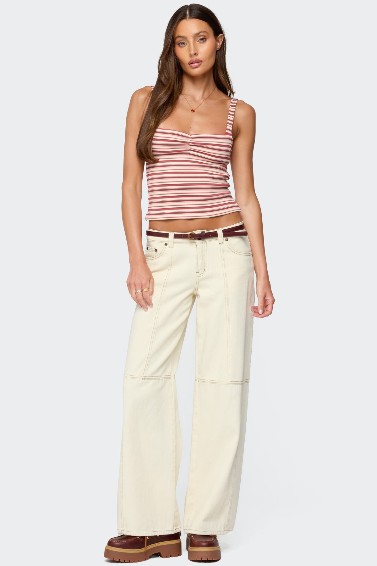 Adelia Striped Ruched Tank Top