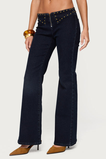 Carys Studded Low Rise Flared Jeans