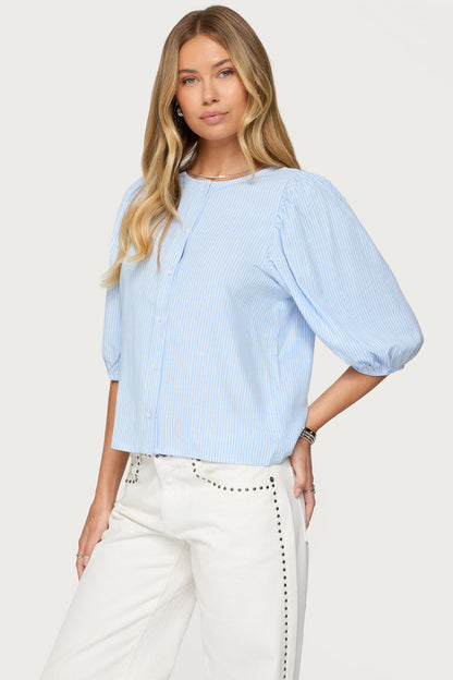 Pinstripe Linen Look Button Up Shirt