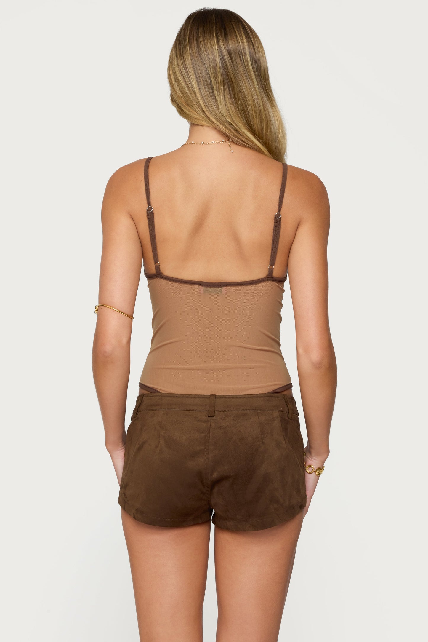 Contrast Sheer Mesh Cut Out Bodysuit