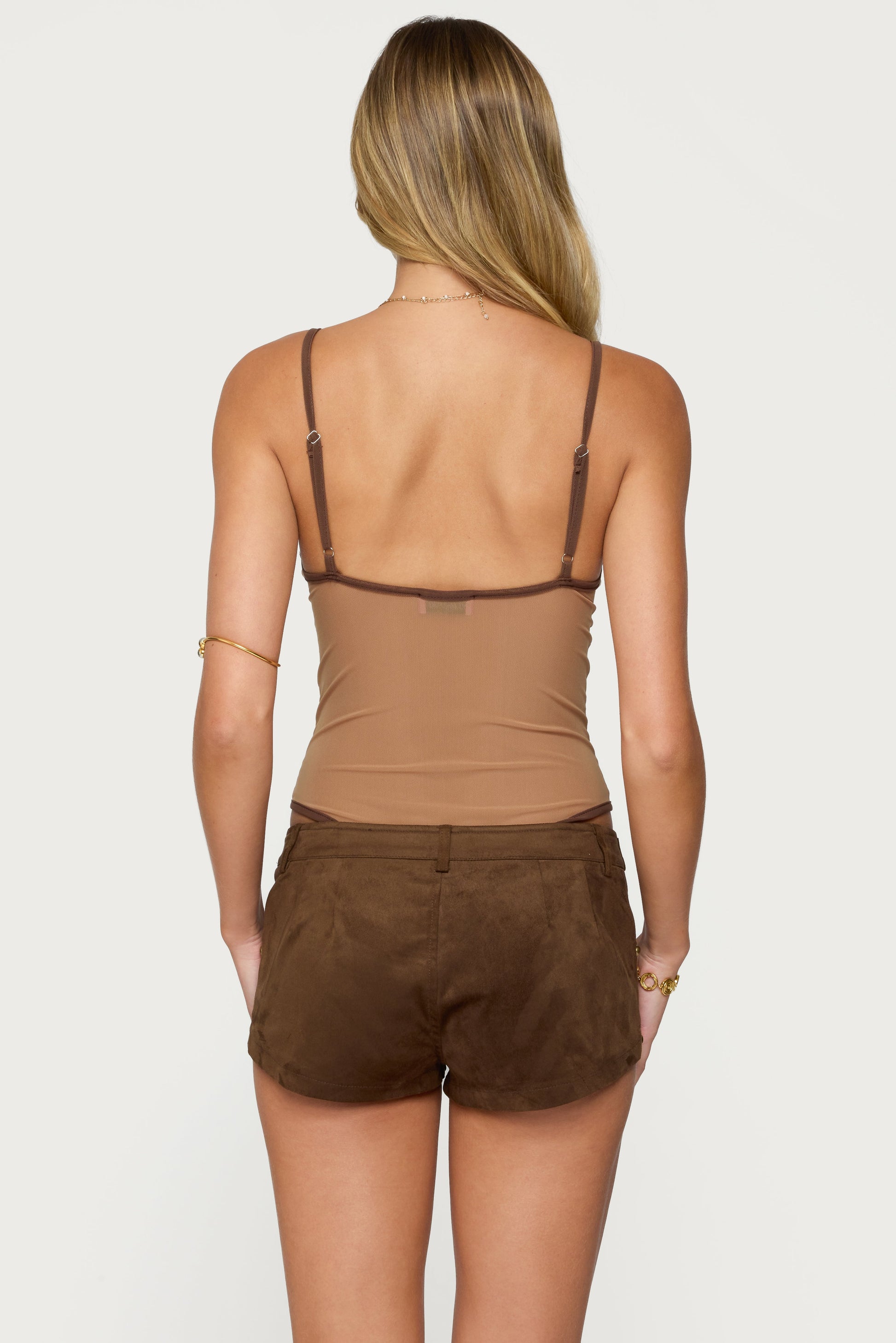 Contrast Sheer Mesh Cut Out Bodysuit
