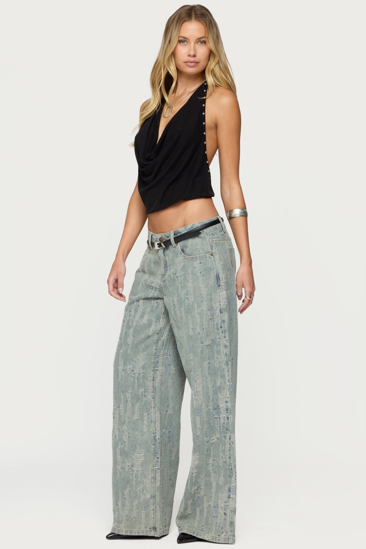 Irina Stud Cowl Neck Halter Top