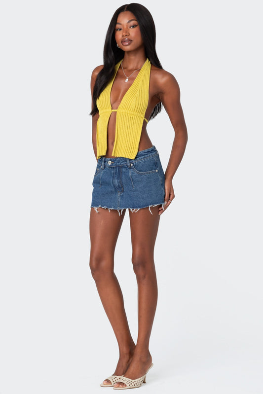 Caraway Ribbed Knit Split Front Top