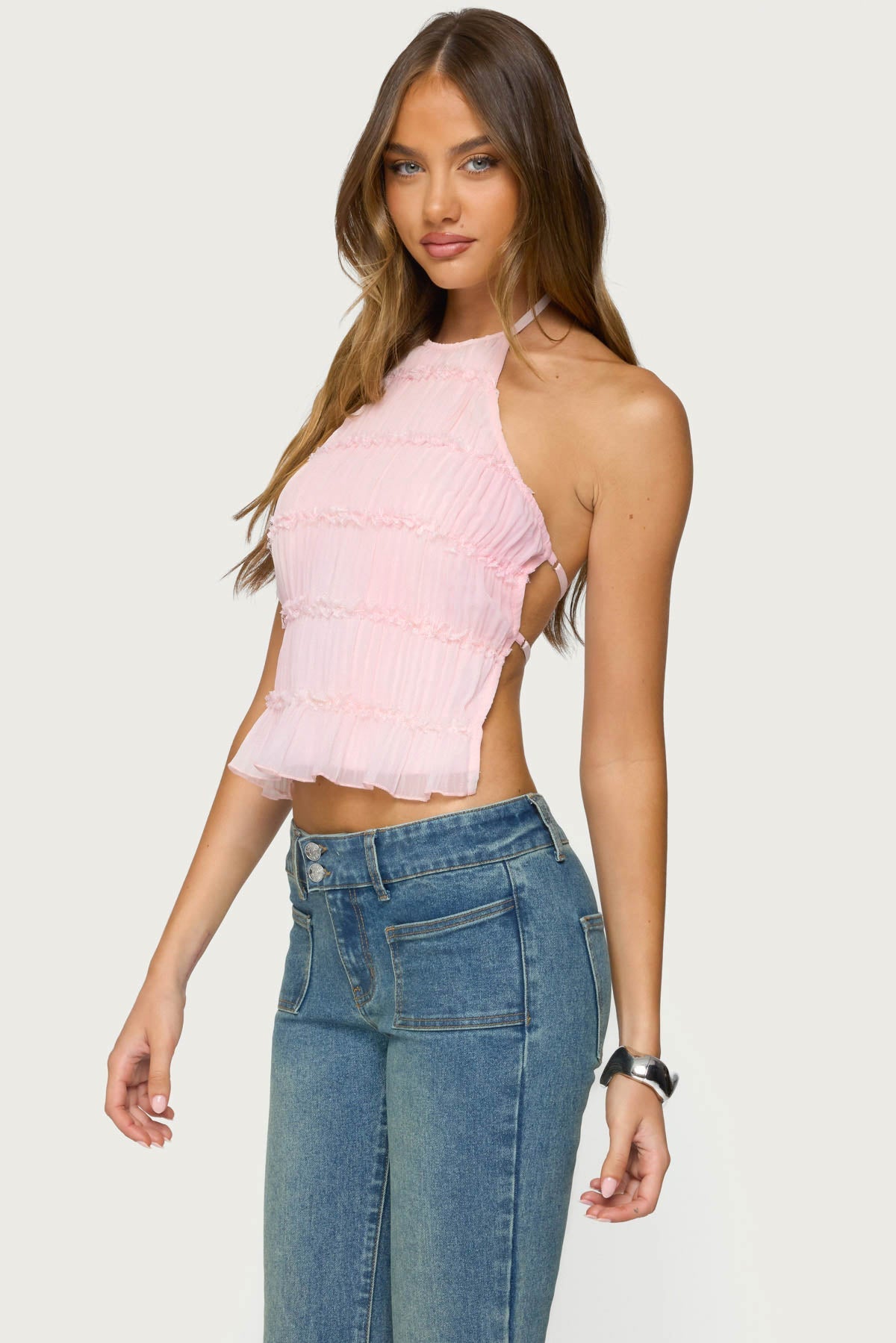 Amit Tiered Chiffon Backless Top