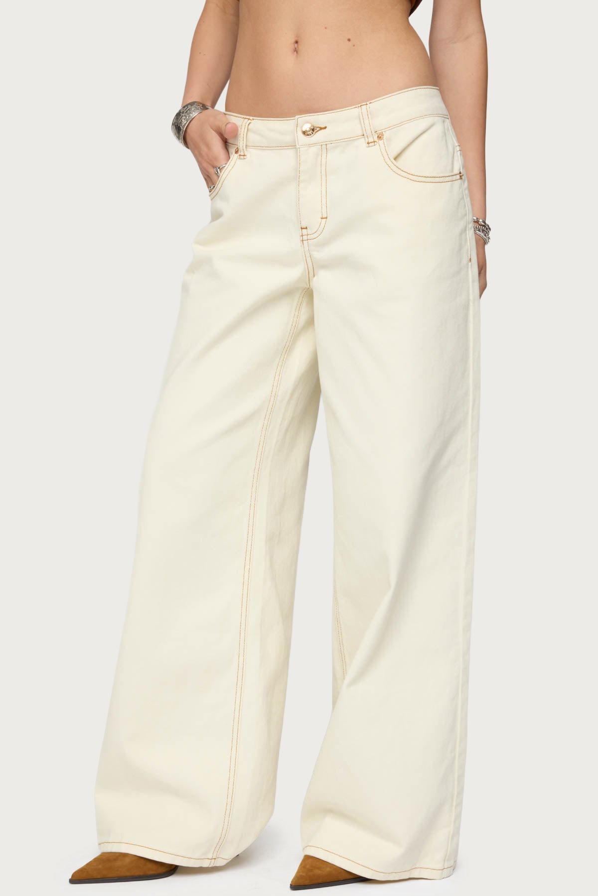 Contrast Stitch Low Rise Baggy Jeans