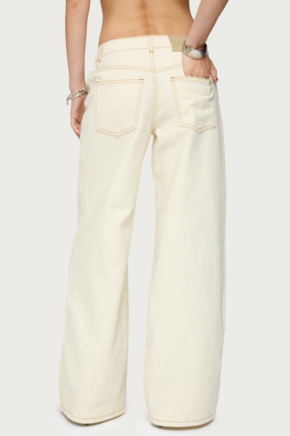 Contrast Stitch Low Rise Baggy Jeans