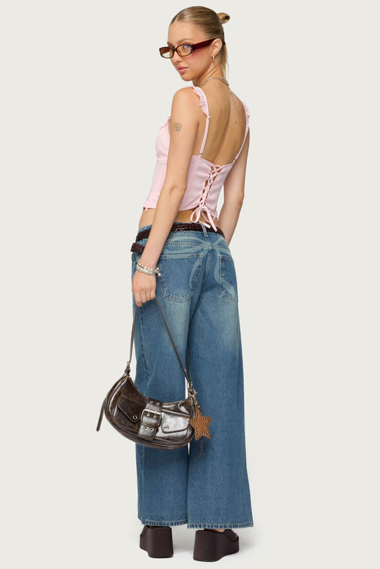 Petite Vyxen Vintage Washed Low Rise Baggy Jeans