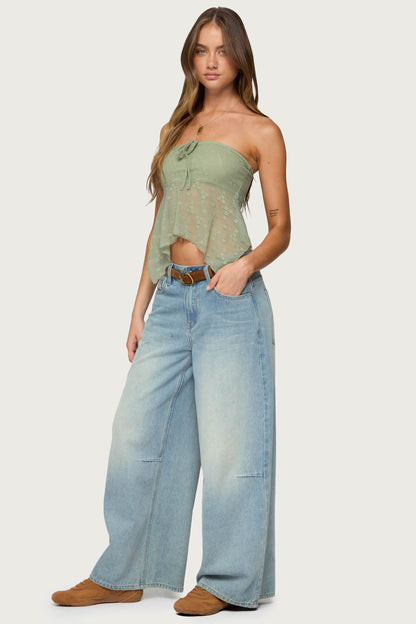 Embroidered Sheer Strapless Top
