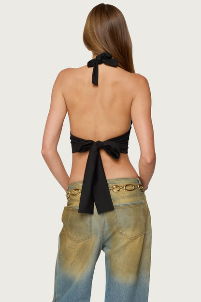 Aiva Backless Plunge Neck Halter Top