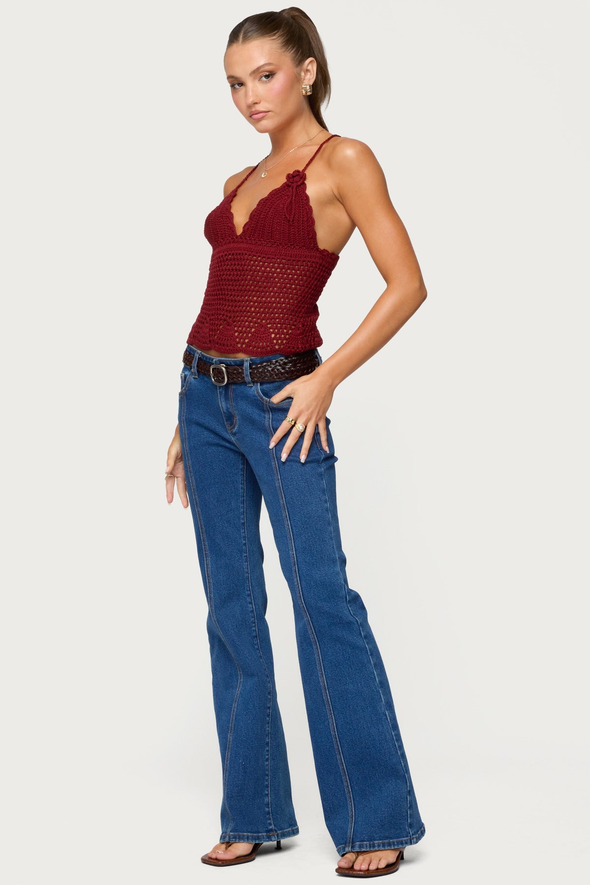 Delila Crochet V Neck Top