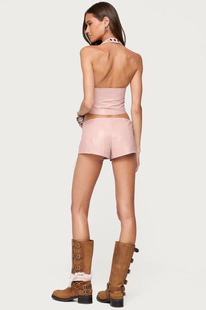 Elisha Lace Up Faux Leather Halter Top