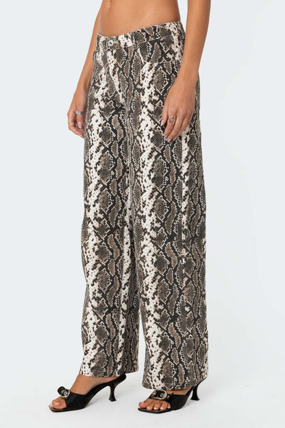 Snakescale Printed Low Rise Baggy Jeans
