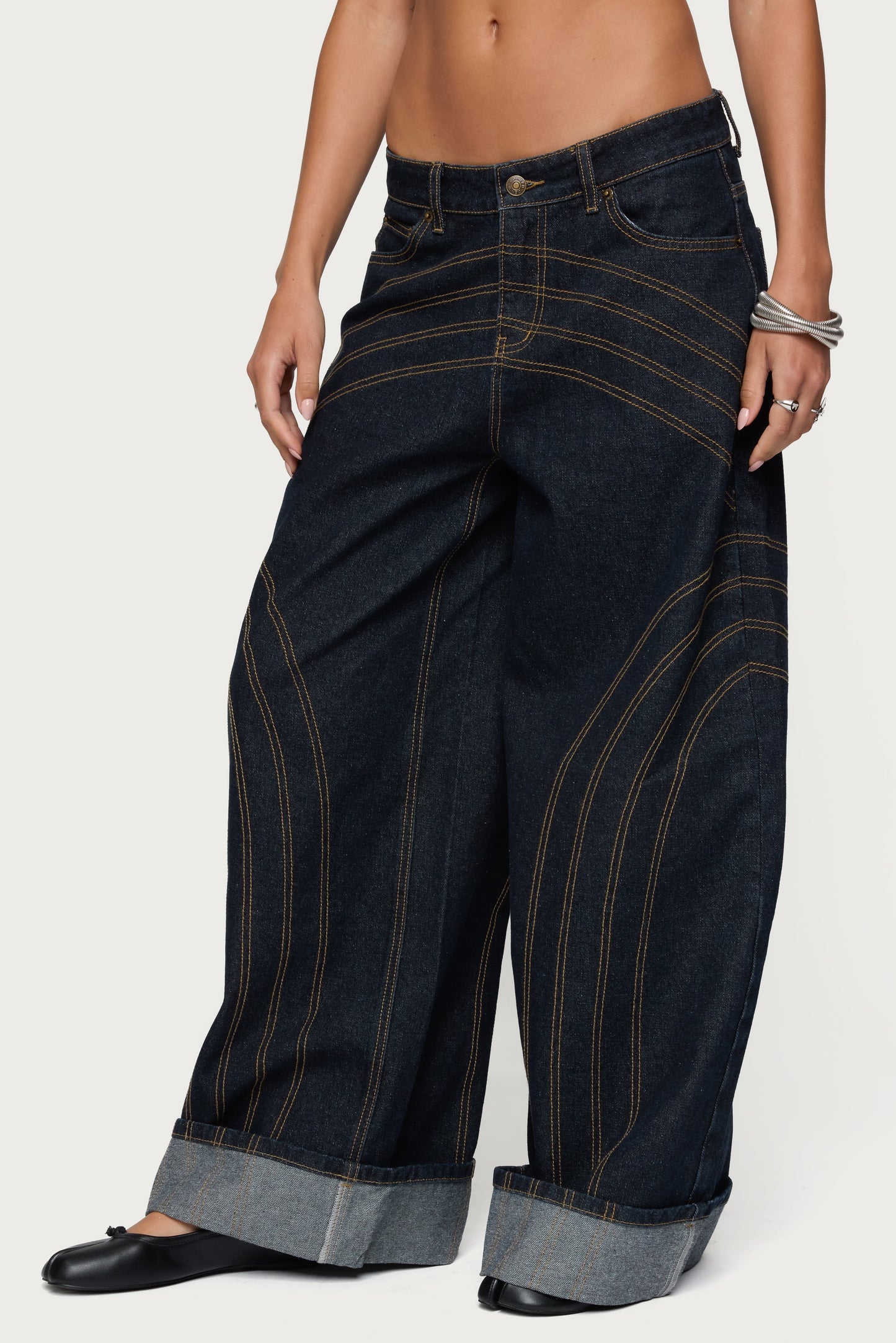 Cuffed Low Rise Baggy Jeans