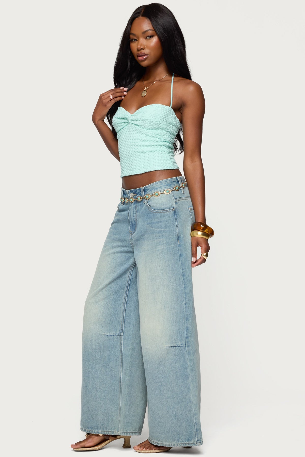 Zoee Twisted Textured Halter Top