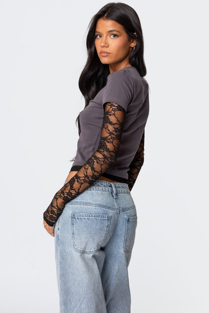 Layered Lace Sleeve Top