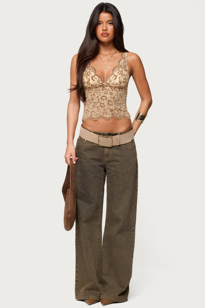 Araura Lace Velvet Floral Top