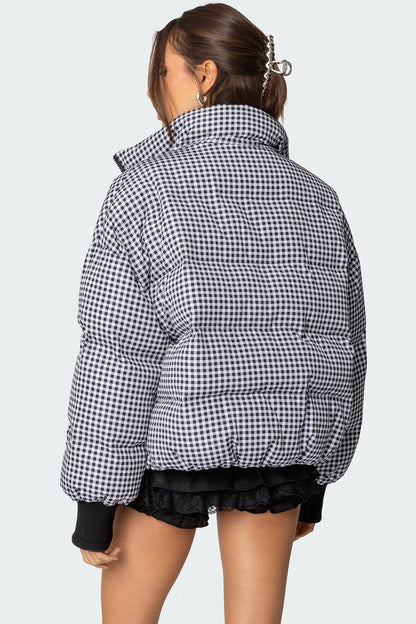 Oversized Gingham Puffer