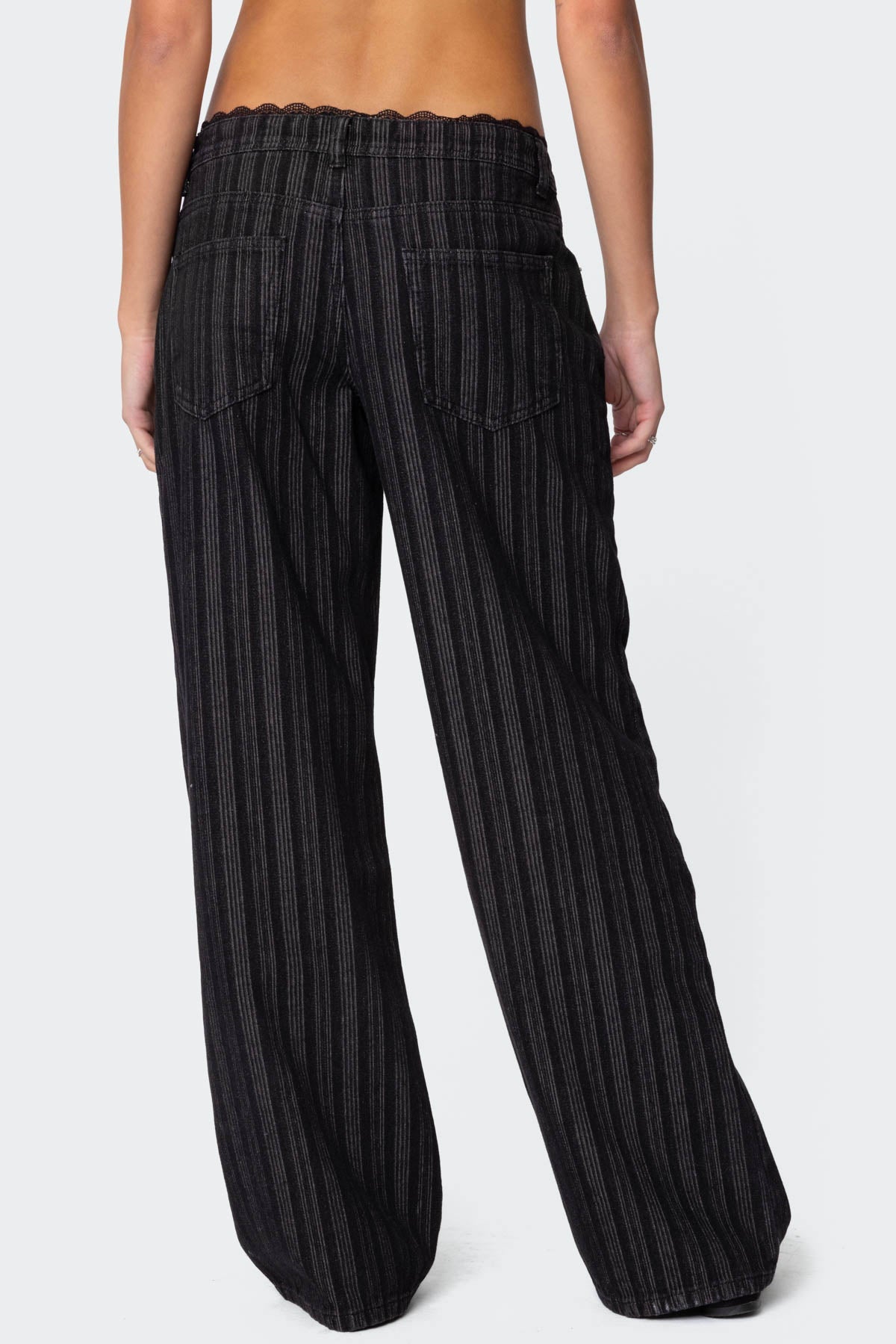 Lace Trim Striped Low Rise Baggy Jeans